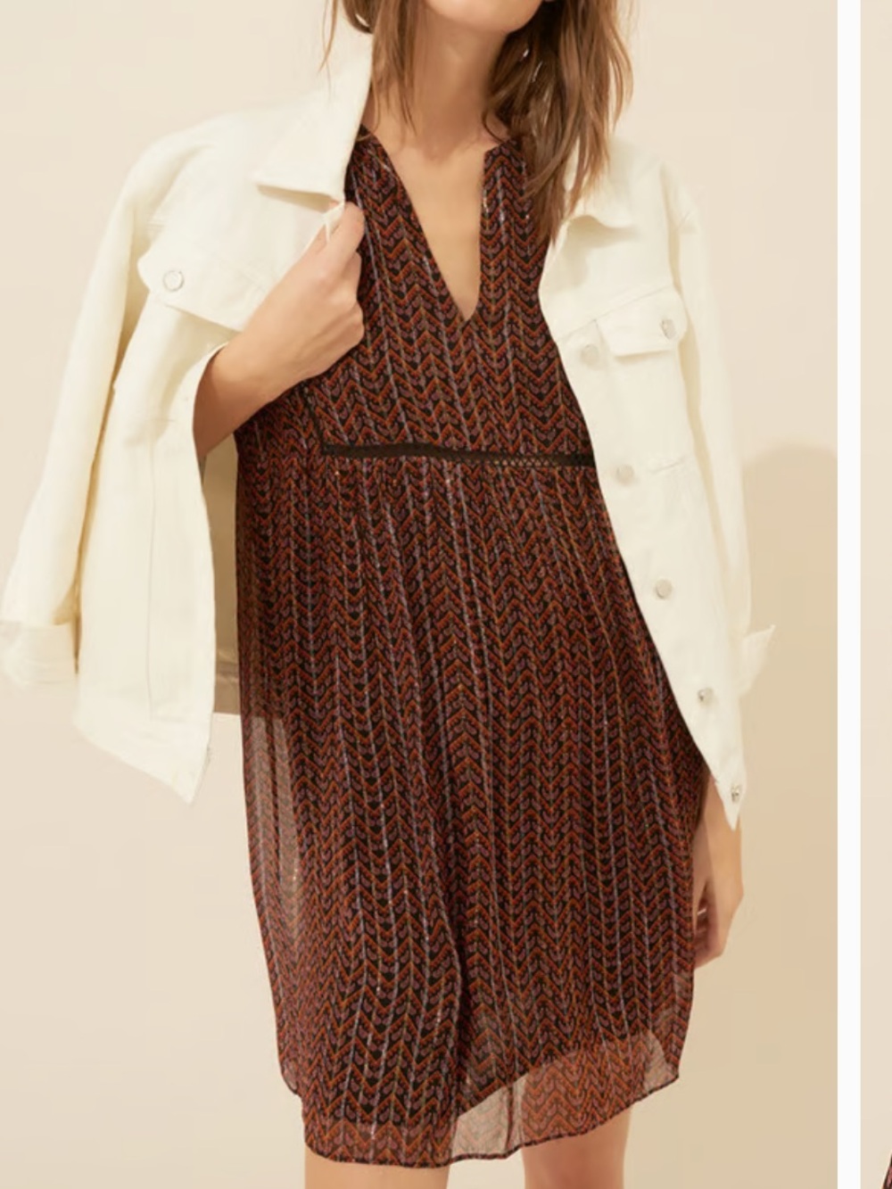 ba&sh Willow Metallic Herringbone Print Shift Dress